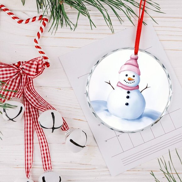 NEW - Glass Circular Ornament Pendant - Snowman - Picture 8 of 8